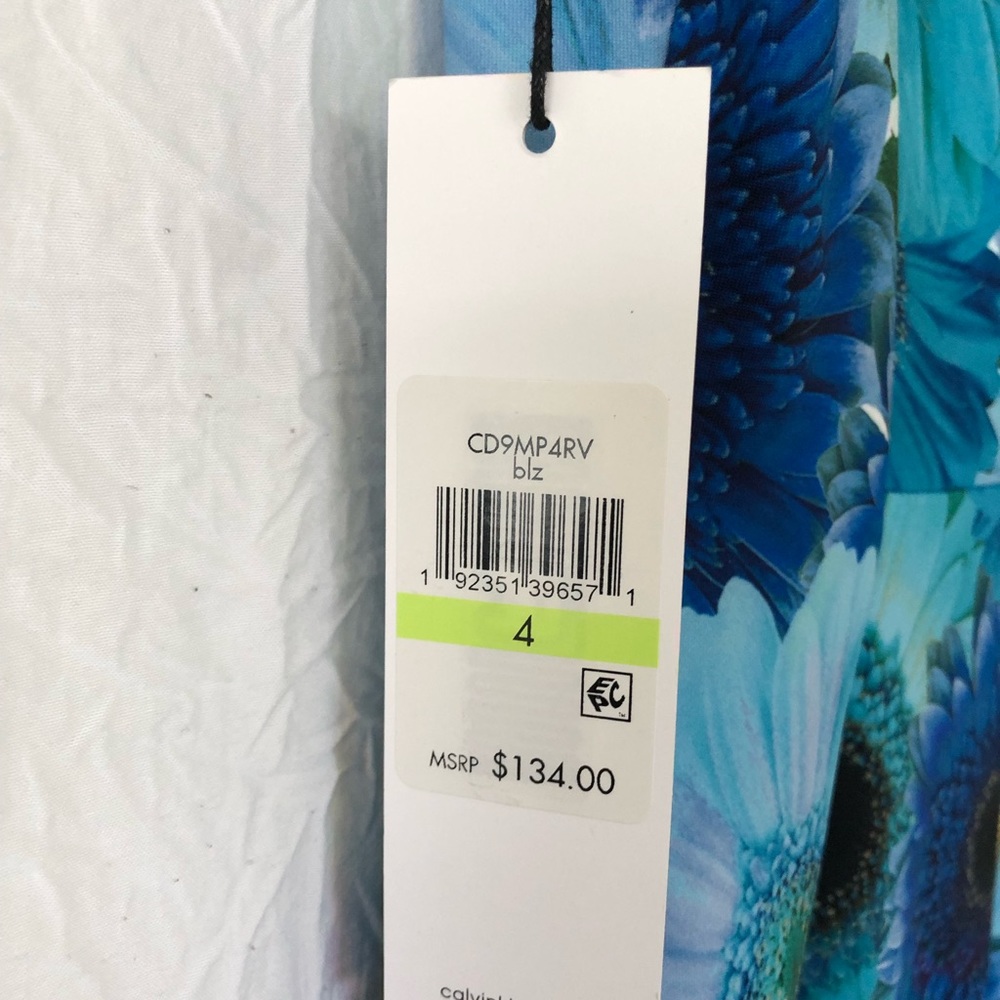 CLAVIN KLEIN dress size 4 blue flower sleeveless dress zipper closure. - Picture 12 of 12